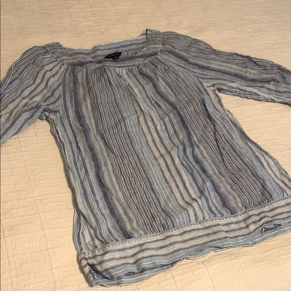 Lands' End Blue and White Blouse Elegant and Versatile